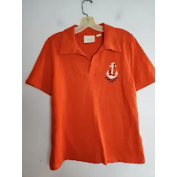 Maeve by Anthropologie "Newport" Orange/Red 100% Cotton Polo Top size Medium - Picture 2 of 10